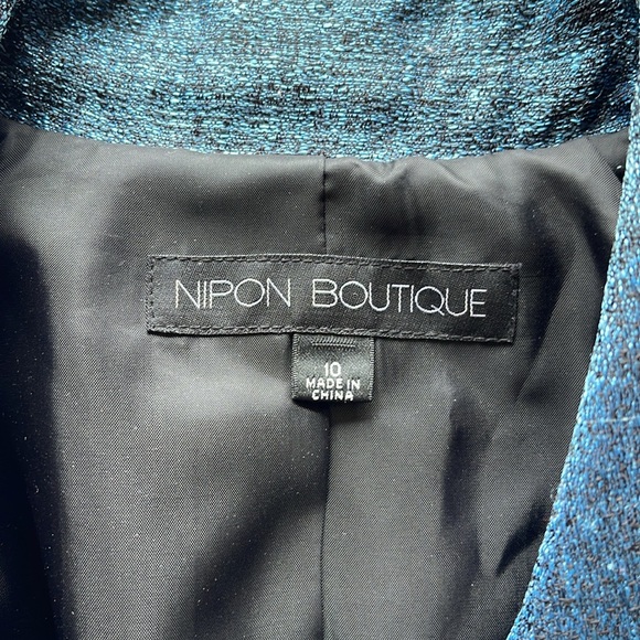 NIPON BOUTIQUE DOPAMINE OMBRE-SHINE RUFFLE FRONT BLAZER JACKET WOMENS 10 BLUE - Picture 5 of 16